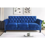Home Design Casper Velvet Rolled Arm Sofa, Navy Blue