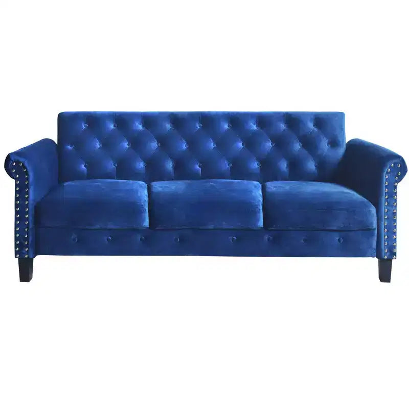 Home Design Casper Velvet Rolled Arm Sofa, Navy Blue