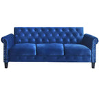 Home Design Casper Velvet Rolled Arm Sofa, Navy Blue