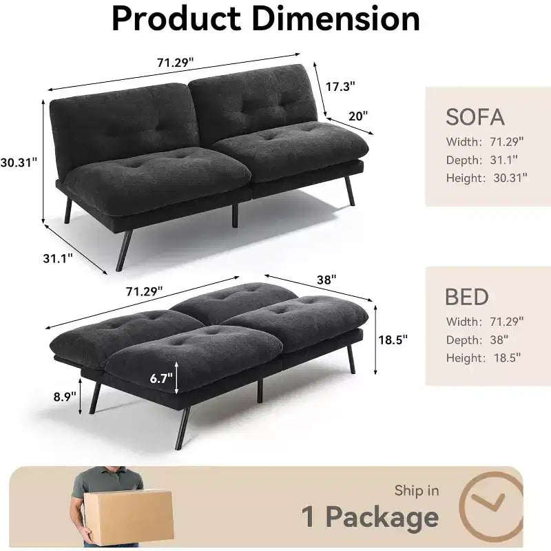 Canapé-lit convertible Dyonery 72 avec coussin amovible de 6,7 po d'épaisseur