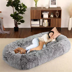 Lit Géant pour Humain, 180 cm, en Fausse Fourrure, Couchage Doux et Lavable avec Poignée et Housse Amovible, Lit Orthopédique pour Chien Humain