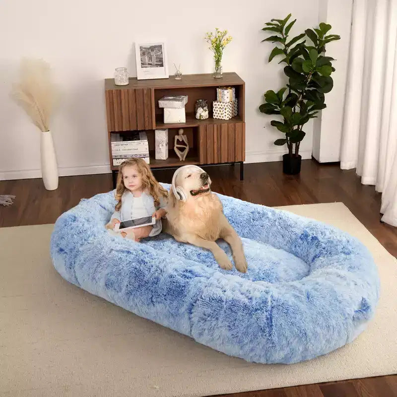 Human Dog Bed 71 Giant Bean Bag Bed Faux Fur Plush Dog Bed Washable Dog Bed for Humans with Handle, Removal Cover, Orthopedic Dog Beds