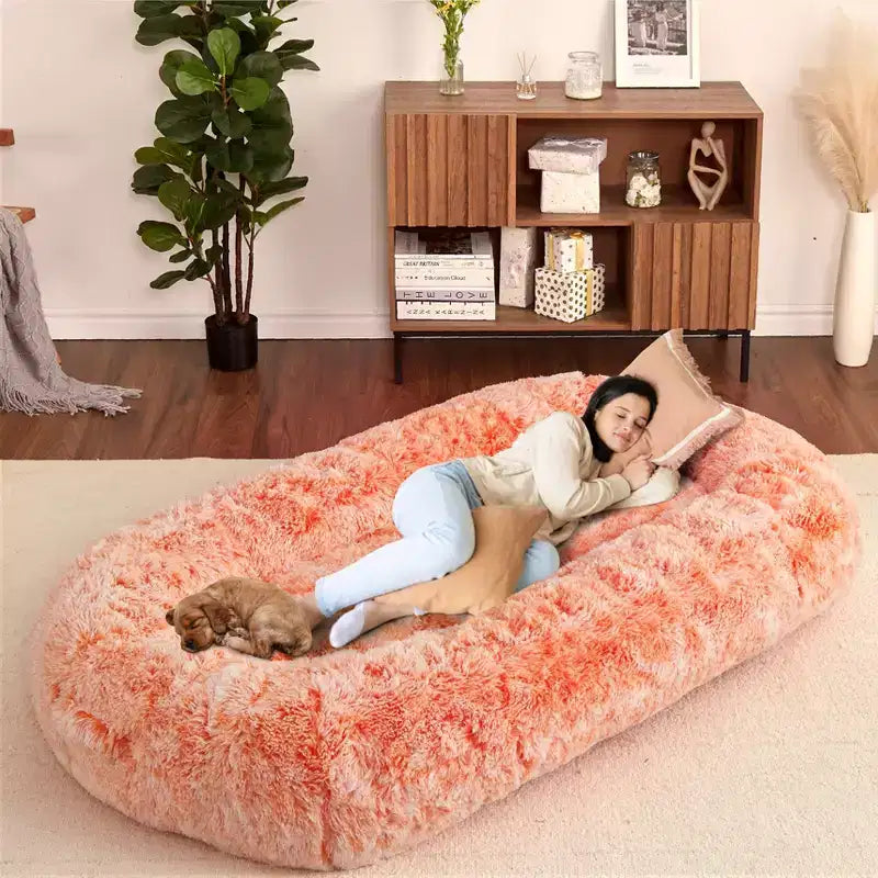 Human Dog Bed 71 Giant Bean Bag Bed Faux Fur Plush Dog Bed Washable Dog Bed for Humans with Handle, Removal Cover, Orthopedic Dog Beds