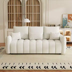 PexFix 80.7 in. W Premium Teddy Fabric 3-Seat Sofa in White with 3 Pillows and 3 Back Cushions for Living Room Bedroom and Office