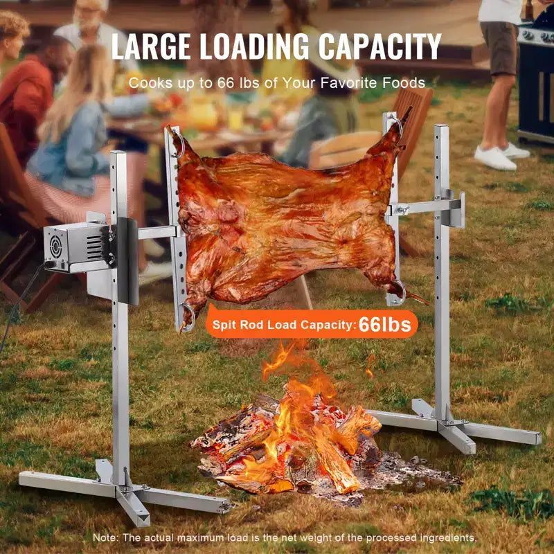 Kit de rôtisserie électrique VEVOR, 116,8 cm, capacité de 60 kg, moteur automatique de 52 W, hauteur réglable, support de rôtissoire universel, argenté
