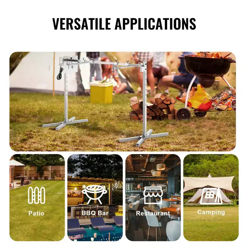 Kit de rôtisserie électrique VEVOR, 116,8 cm, capacité de 60 kg, moteur automatique de 52 W, hauteur réglable, support de rôtissoire universel, argenté