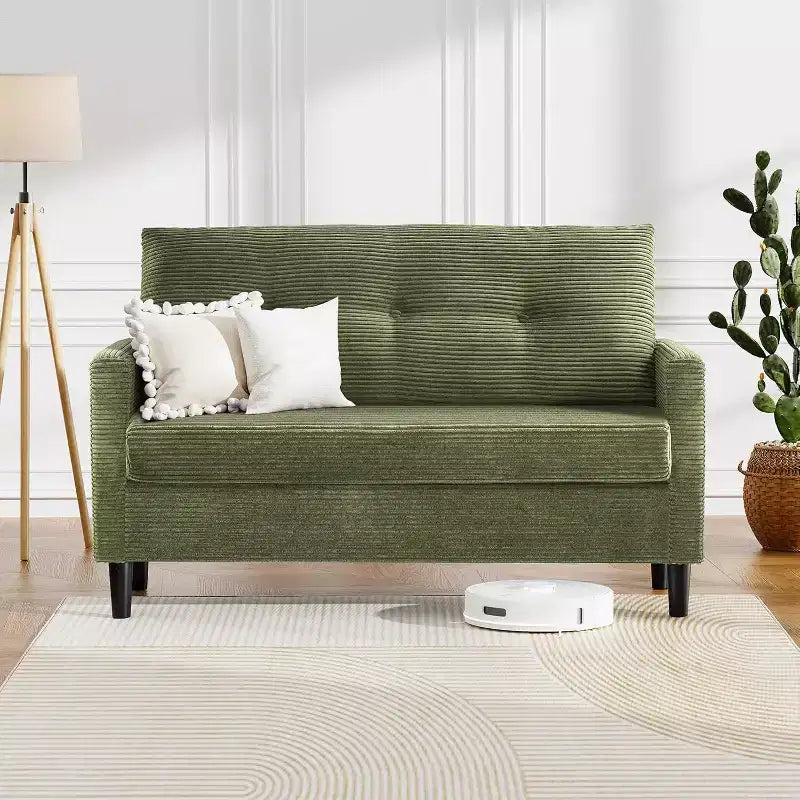 Dyonery 50'' corduroy sofa, comfortable small sofa, living room, small sofa with deep seat spring pads, solid wood frame, tool-free assembly