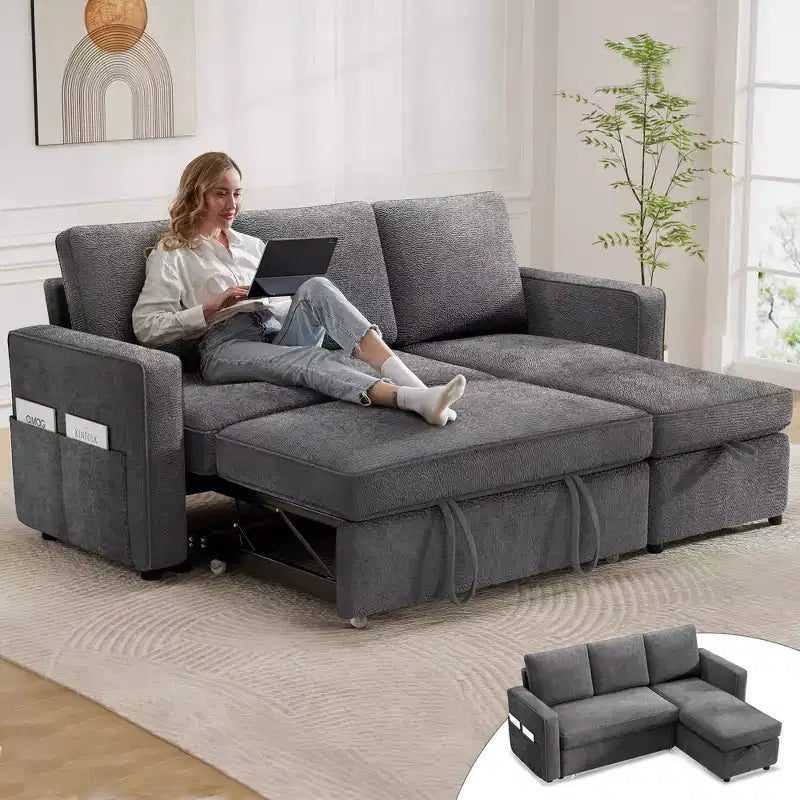 Dyonery 81 Sleeper Sofa Bed, 2 in 1 Pull Out Couch with Reversible Storage Chaise