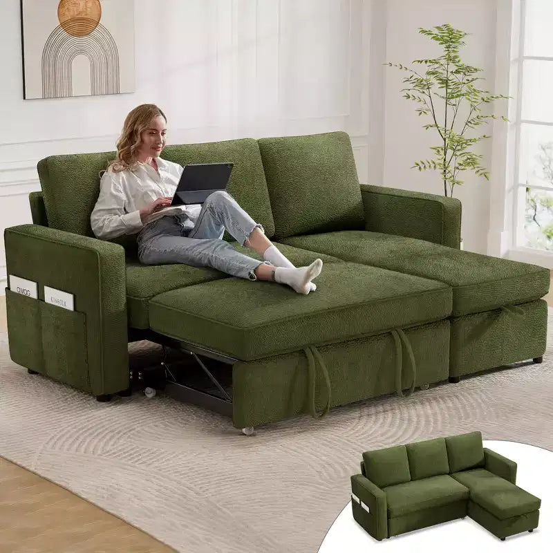 Dyonery 81 Sleeper Sofa Bed, 2 in 1 Pull Out Couch with Reversible Storage Chaise