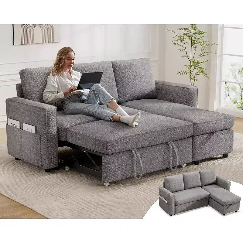 Dyonery 81 Sleeper Sofa Bed, 2 in 1 Pull Out Couch with Reversible Storage Chaise