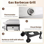 Barbecue à gaz propane 2 brûleurs R.W.FLAME, 16 000 BTU en acier inoxydable avec tablettes latérales pliantes, grill extérieur portable pour terrasse, jardin et camping