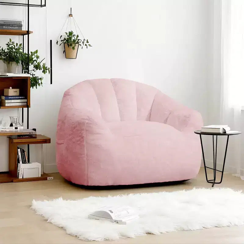 LIKEPAY Faux Rabbit Fur Single Bean Bag Sofa with Arms for Living Room, Bedroom, Gaming room