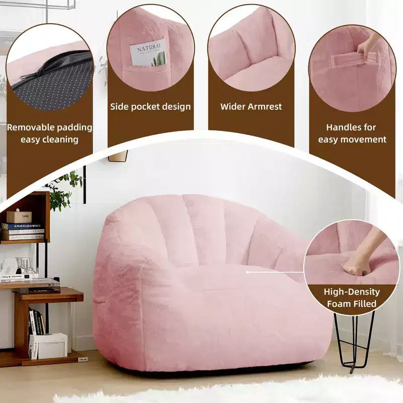 LIKEPAY Faux Rabbit Fur Single Bean Bag Sofa with Arms for Living Room, Bedroom, Gaming room