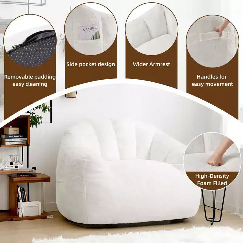 LIKEPAY Faux Rabbit Fur Single Bean Bag Sofa with Arms for Living Room, Bedroom, Gaming room