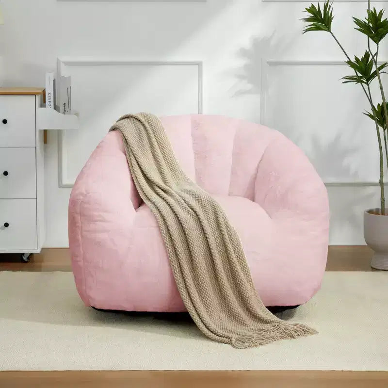 LIKEPAY Faux Rabbit Fur Single Bean Bag Sofa with Arms for Living Room, Bedroom, Gaming room