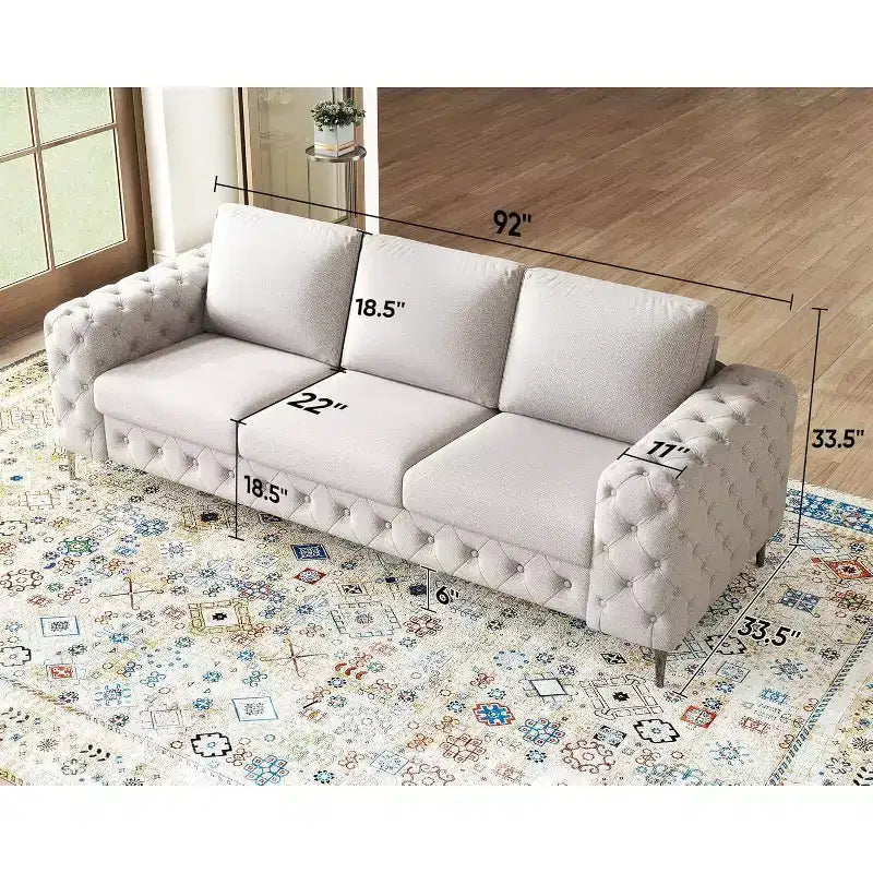 AMERLIFE 92-inch 3-Seater Sofa with Thick Armrests, Button Tufted