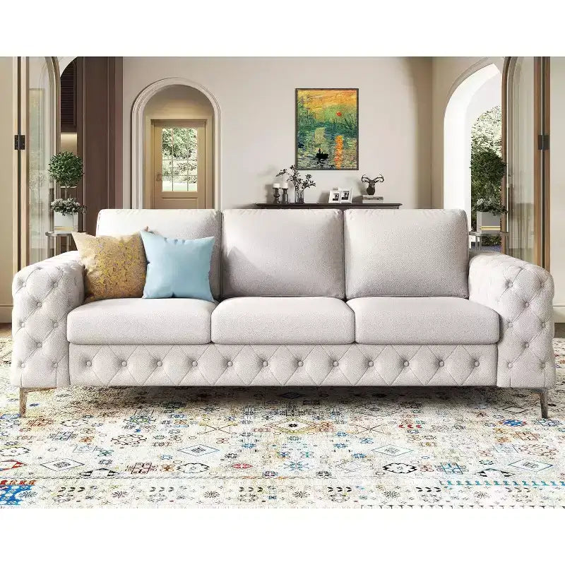 AMERLIFE 92-inch 3-Seater Sofa with Thick Armrests, Button Tufted