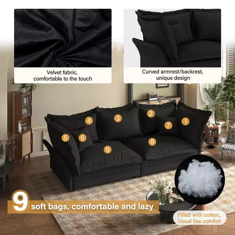 Whisen Cloud Sofa & Chaise Lounge with Multiple Pillows and Luxurious Design for Ultimate Comfort