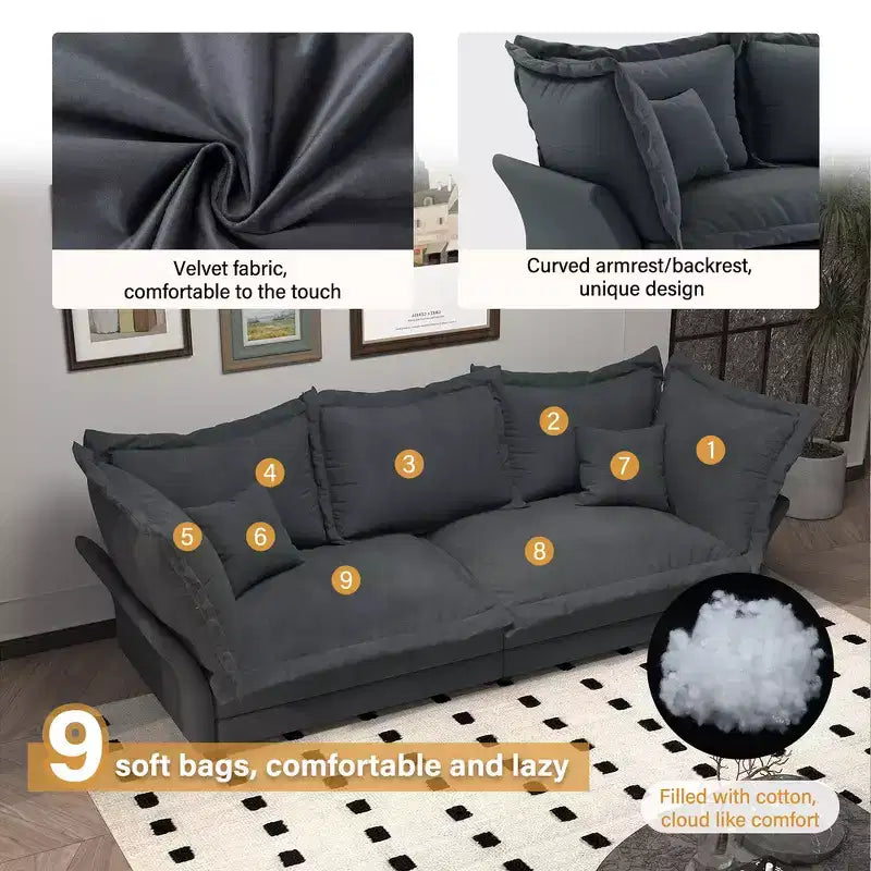 Whisen Cloud Sofa & Chaise Lounge with Multiple Pillows and Luxurious Design for Ultimate Comfort