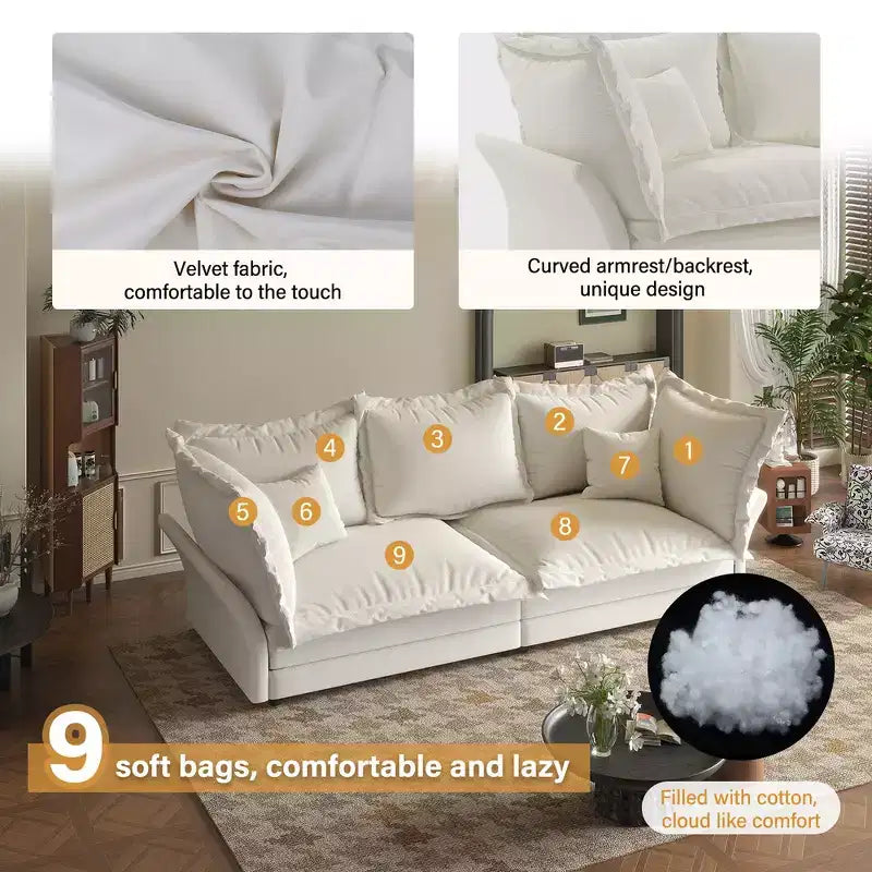 Whisen Cloud Sofa & Chaise Lounge with Multiple Pillows and Luxurious Design for Ultimate Comfort