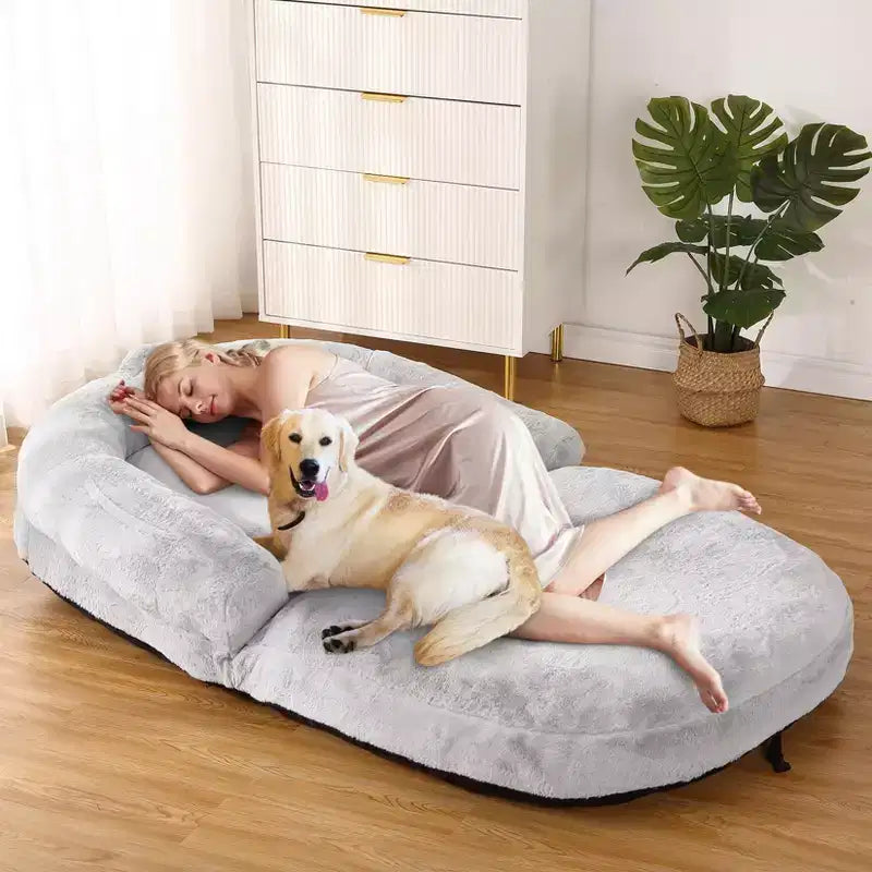 Convertible Human Dog Bed for Adults, 71x43x10 Large Nap Bed with Washable Removable Faux Fur Cover, Portable Lounger for Home