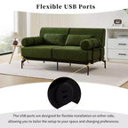Canapé moderne deux places 59, canapé deux places avec ports USB flexibles, accoudoirs cylindriques uniques pour salon, beige