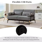 Canapé moderne deux places 59, canapé deux places avec ports USB flexibles, accoudoirs cylindriques uniques pour salon, beige