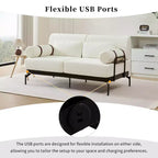 Canapé moderne deux places 59, canapé deux places avec ports USB flexibles, accoudoirs cylindriques uniques pour salon, beige
