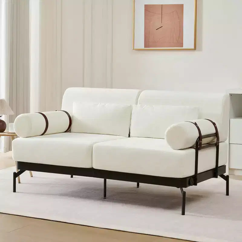Canapé moderne deux places 59, canapé deux places avec ports USB flexibles, accoudoirs cylindriques uniques pour salon, beige