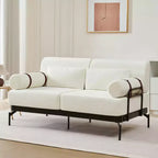 Canapé moderne deux places 59, canapé deux places avec ports USB flexibles, accoudoirs cylindriques uniques pour salon, beige