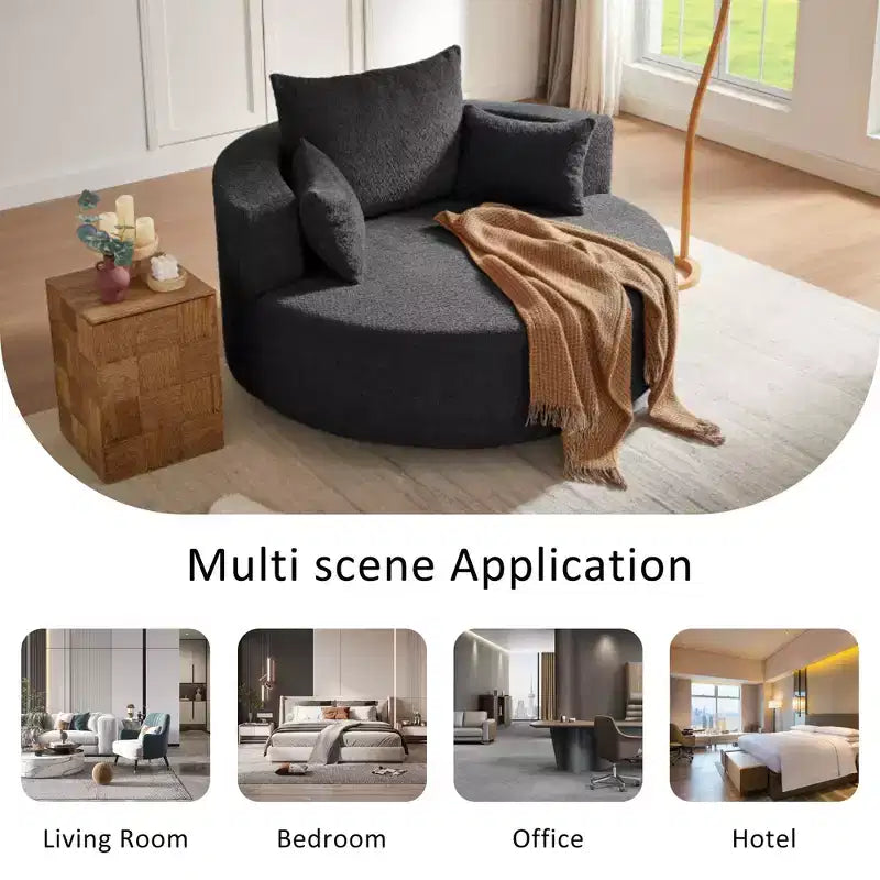 Fauteuil crapaud pivotant à 360° avec 3 coussins amovibles pour salon, chambre, bureau et hôtel, vert