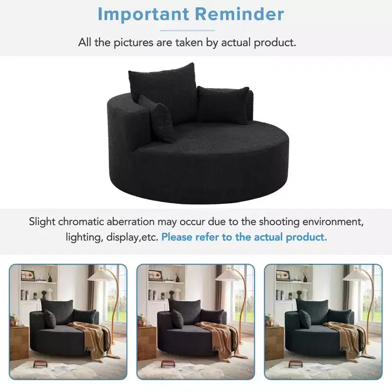 Fauteuil crapaud pivotant à 360° avec 3 coussins amovibles pour salon, chambre, bureau et hôtel, vert