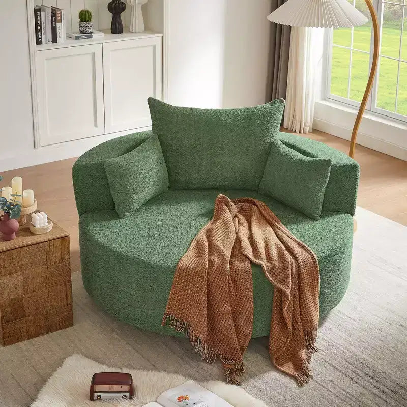 Fauteuil crapaud pivotant à 360° avec 3 coussins amovibles pour salon, chambre, bureau et hôtel, vert