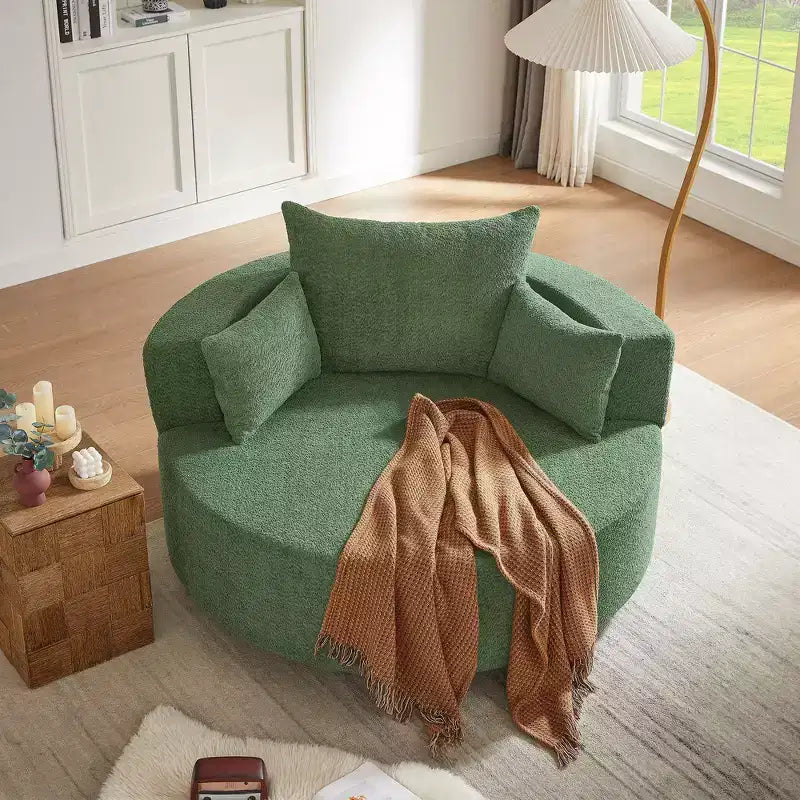 Fauteuil crapaud pivotant à 360° avec 3 coussins amovibles pour salon, chambre, bureau et hôtel, vert