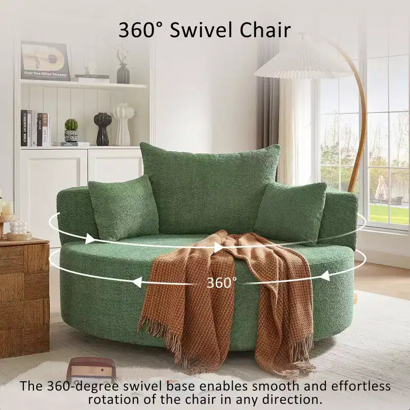 Fauteuil crapaud pivotant à 360° avec 3 coussins amovibles pour salon, chambre, bureau et hôtel, vert