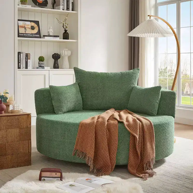 Fauteuil crapaud pivotant à 360° avec 3 coussins amovibles pour salon, chambre, bureau et hôtel, vert