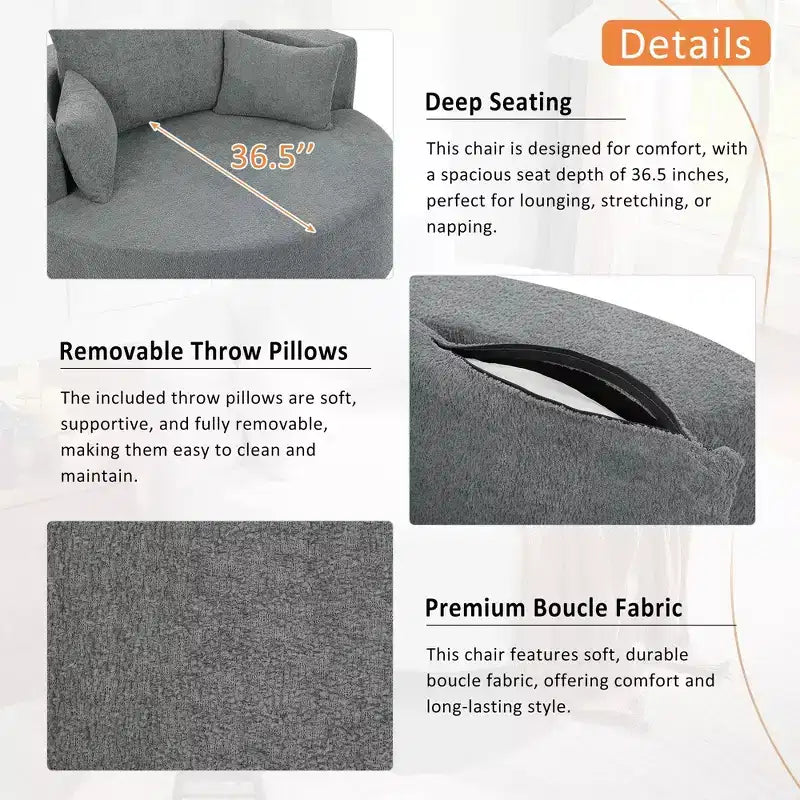 Fauteuil crapaud pivotant à 360° avec 3 coussins amovibles pour salon, chambre, bureau et hôtel, vert