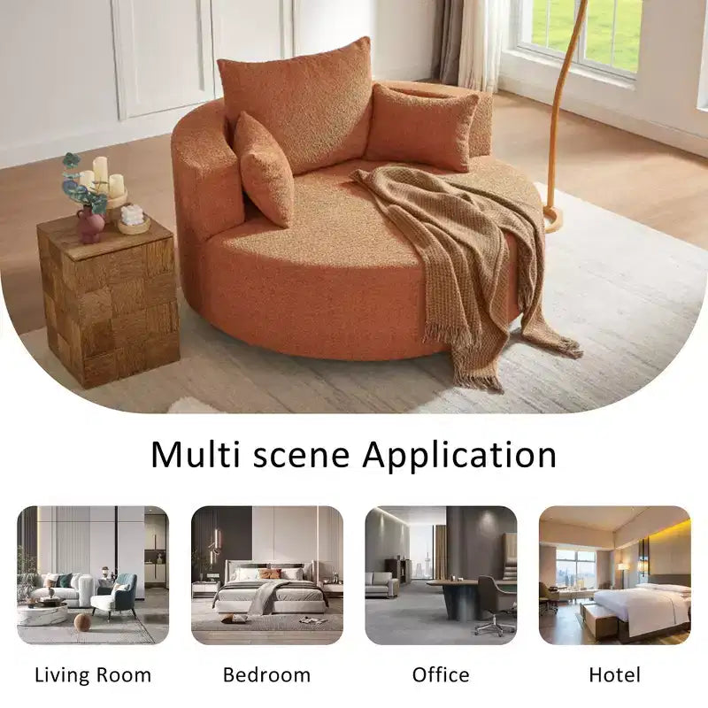 Fauteuil crapaud pivotant à 360° avec 3 coussins amovibles pour salon, chambre, bureau et hôtel, vert