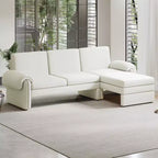 94.1 Convertible Futon Sofa Bed with adjustable backrest, reversible chaise lounge & 2 removable armrest pillows for living room, Beige
