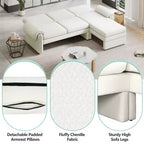 94.1 Canapé convertible futon avec dossier réglable, méridienne réversible et 2 coussins d'accoudoir amovibles pour salon, beige