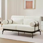 Canapé deux places moderne MAYEERTY avec accoudoirs cylindriques uniques pour salon - Beige