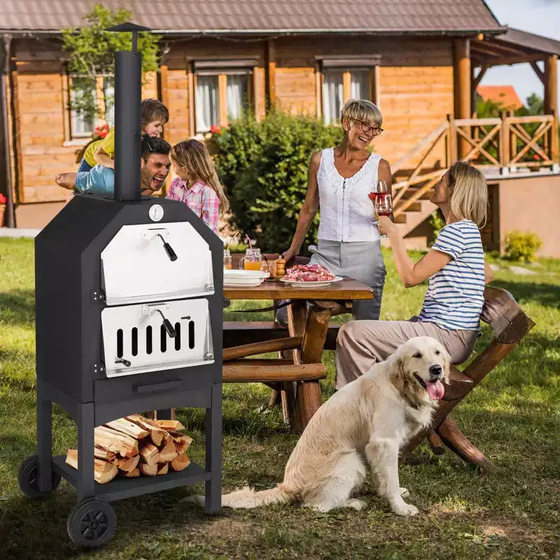 ROVSUN Outdoor Pizza Oven Wood Fried with Pizza Stone, Pizza Peel, Grill Rack for Backyard and Camping