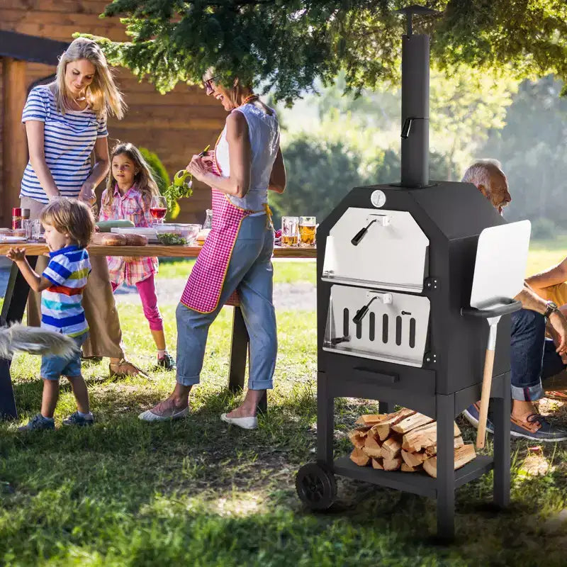 ROVSUN Outdoor Pizza Oven Wood Fried with Pizza Stone, Pizza Peel, Grill Rack for Backyard and Camping