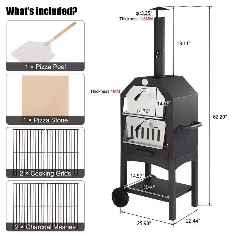 ROVSUN Outdoor Pizza Oven Wood Fried with Pizza Stone, Pizza Peel, Grill Rack for Backyard and Camping