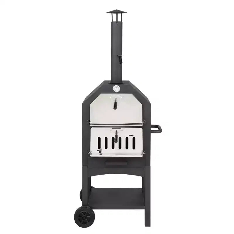 ROVSUN Outdoor Pizza Oven Wood Fried with Pizza Stone, Pizza Peel, Grill Rack for Backyard and Camping