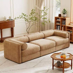 Elegant White Chenille Sofa with Storage Seat, Cylindrical Backrest and Armrests