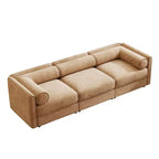 Elegant White Chenille Sofa with Storage Seat, Cylindrical Backrest and Armrests