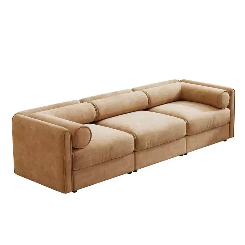 Elegant White Chenille Sofa with Storage Seat, Cylindrical Backrest and Armrests