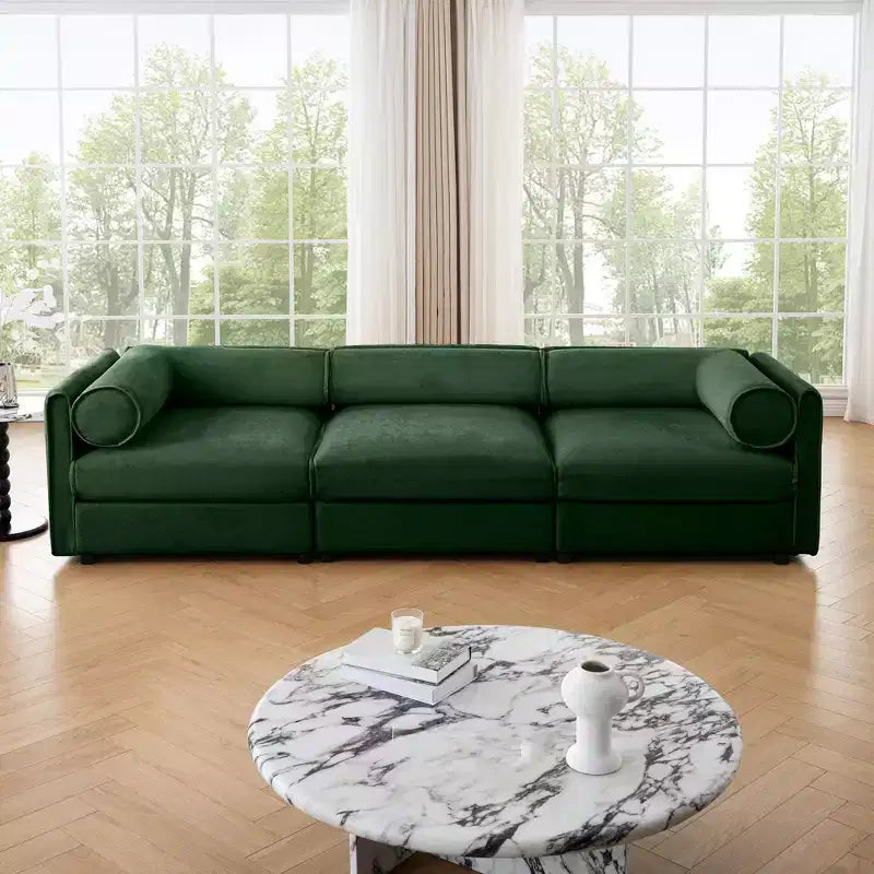 Elegant White Chenille Sofa with Storage Seat, Cylindrical Backrest and Armrests