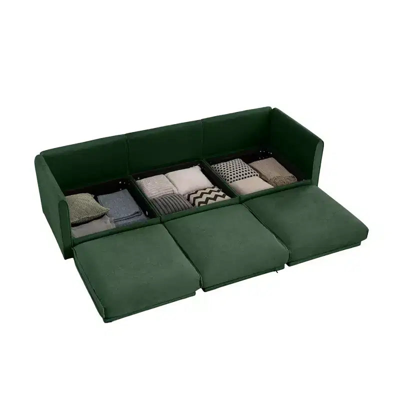 Elegant White Chenille Sofa with Storage Seat, Cylindrical Backrest and Armrests